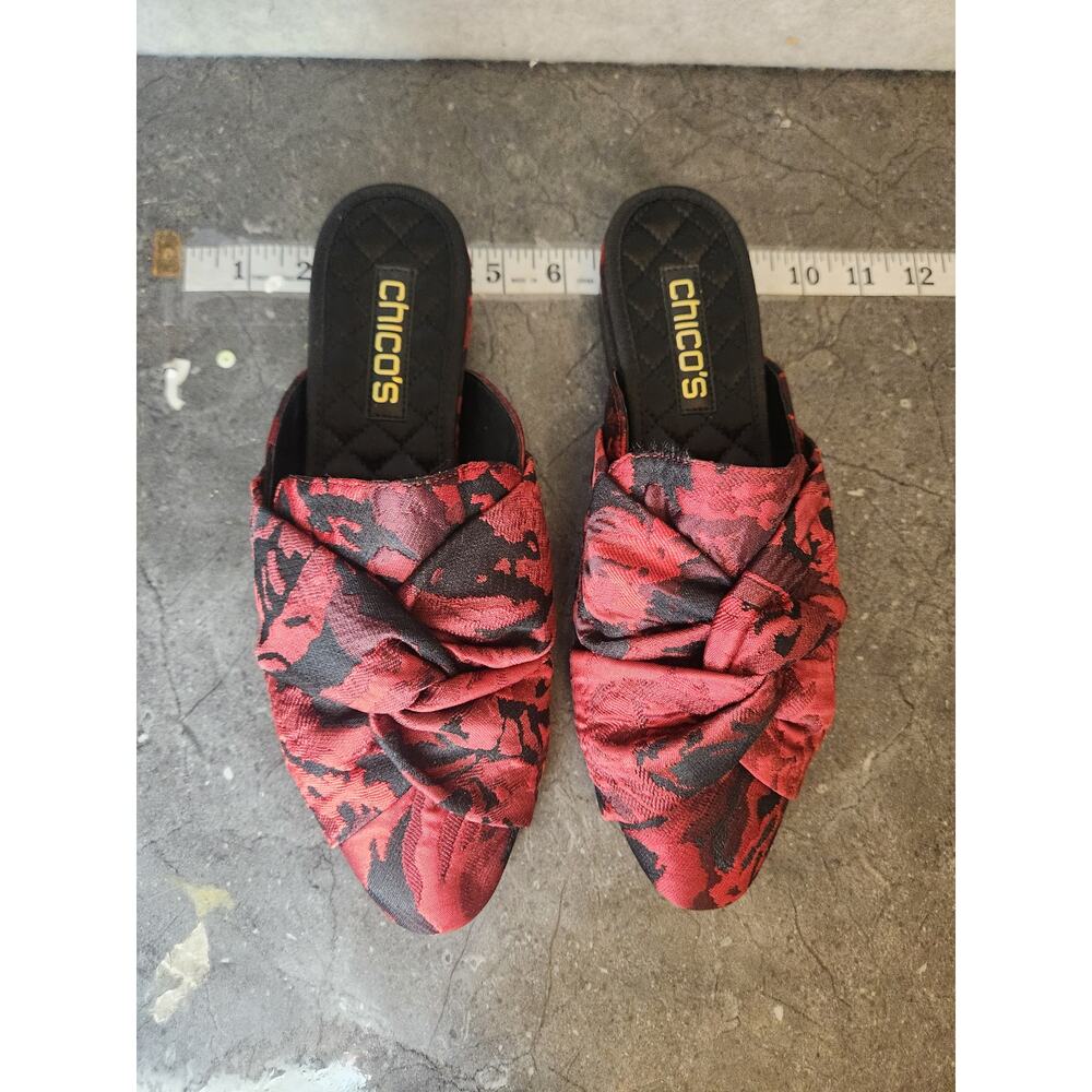 Chico's‎ Mules Women’s Size 7.5 M Red Black Kyla Rose Jacquard Slide Sandals